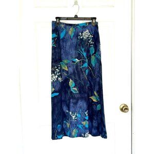 Maxi Skirt sz 12 Y2K Dark Floral Fairy Blue made in USA